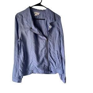 Cynthia Rowley Periwinkle Blue 100% Linen Moto Jacket Womens Large